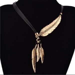 Goldtone Leaf Corded Statement Necklace